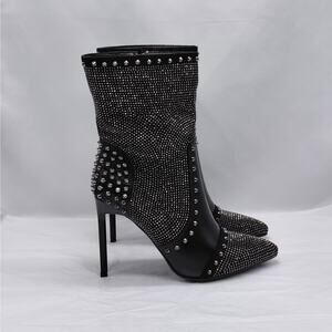 Lauren Lorraine Chicago Studded Ankle Boots Womens 7.5 Black Stiletto Heel Glam